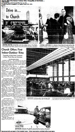 Los Angles Times, Nov. 12, 1961. Rev. Schuller was accompanied by the Rev. Norman Vincent Peale. 